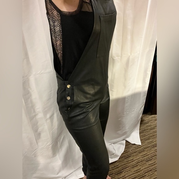 philanthropy xs Freja black faux leather overalls wide leg elastic end punk‌‌ - Picture 3 of 16